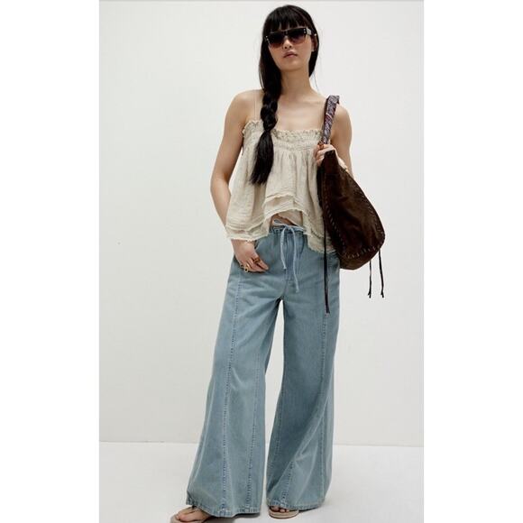 Free People Denim - Free People Veritas Wide Leg Jeans Size Medium Drawstring